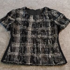 BcbgMaxAzria Tulum Faux Fur Short Sleeve Zipper Back Top